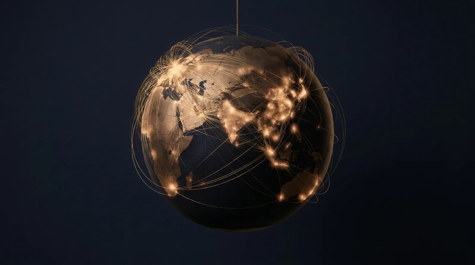 A traveller studying a globe by lamplight