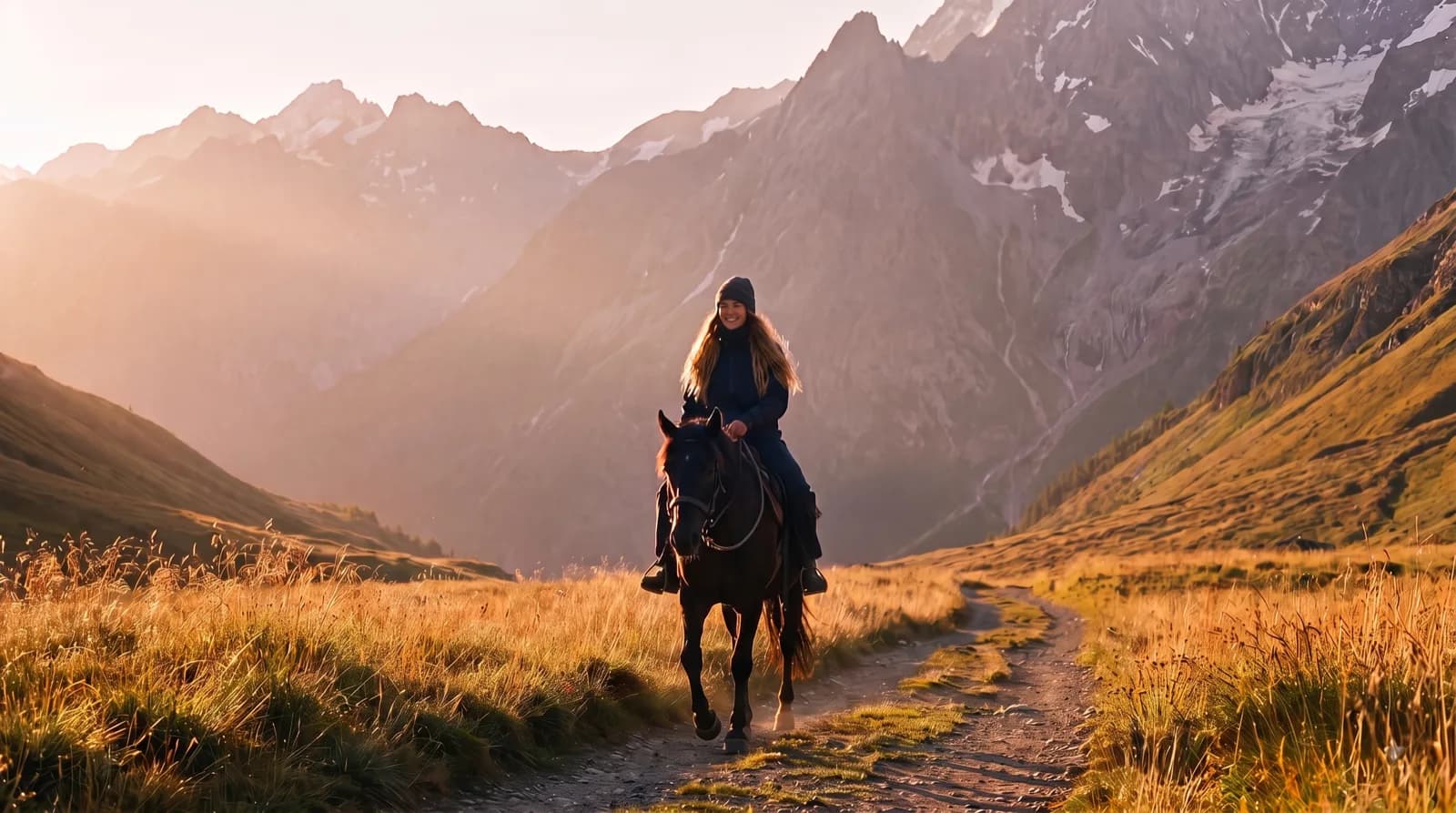A rider crossing open country